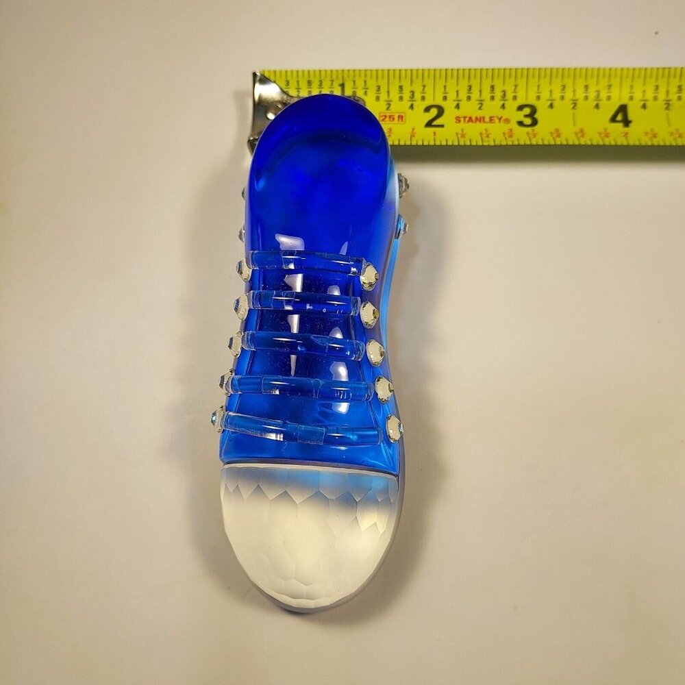 Paperweight Blue Glass SD Simon Designs Crystal Sneaker Frosted Accent 6"x1.75" - Picture 9 of 13